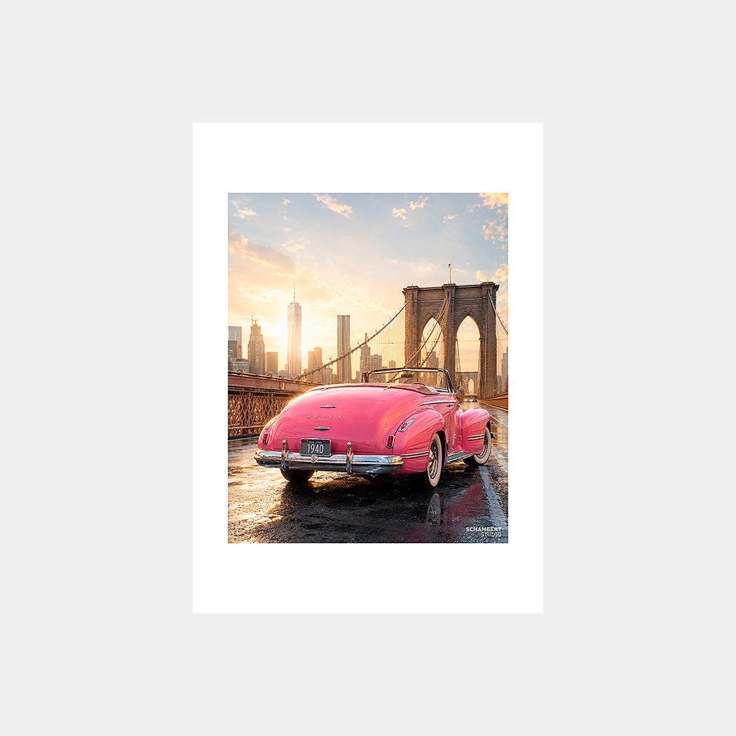 Brooklyn Bridge | Affiche auto vintage New York 1940s - Design avec marge unie