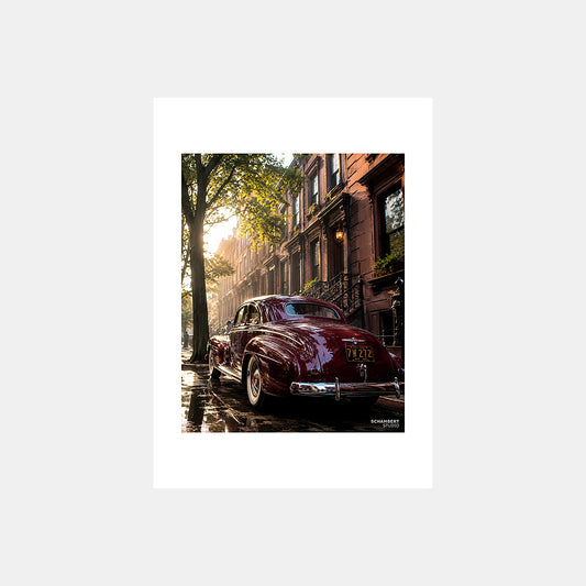 Harlem Brownstones | Affiche auto vintage New York 1940s - Design avec marge unie
