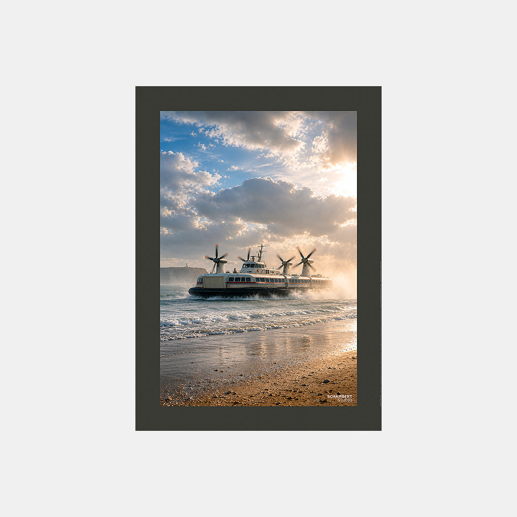 Boulogne-sur-Mer | Affiche aéroglisseur Géants de la Manche - Design avec marge couleur.