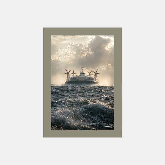 Dernier voyage | Affiche aéroglisseur Géants de la Manche - Design avec marge couleur.