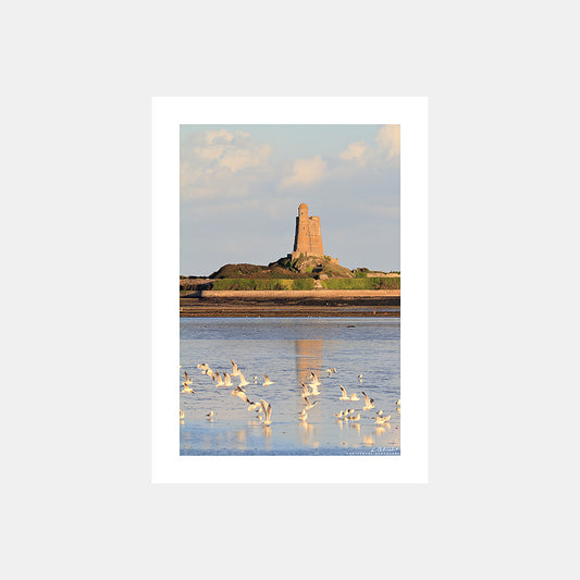 Vigie du temps | Poster photo, le fort de la Hougue avec des mouettes