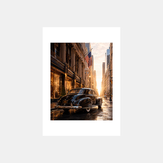 Fifth Avenue | Affiche auto vintage New York 1940s - Design avec marge unie