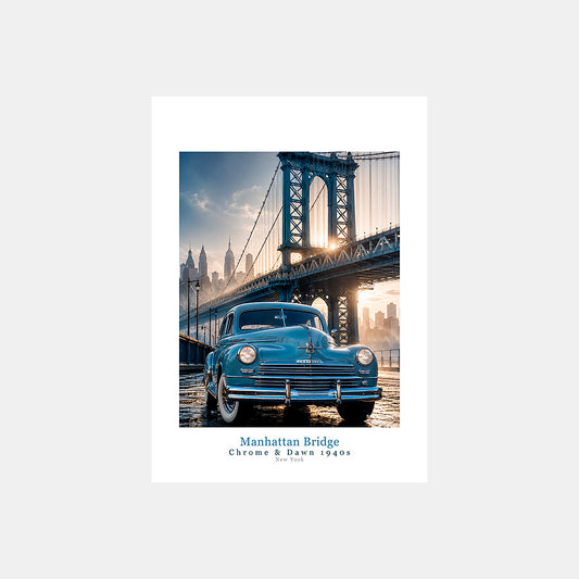 Manhattan Bridge | Affiche auto vintage New York 1940s - Design avec légende