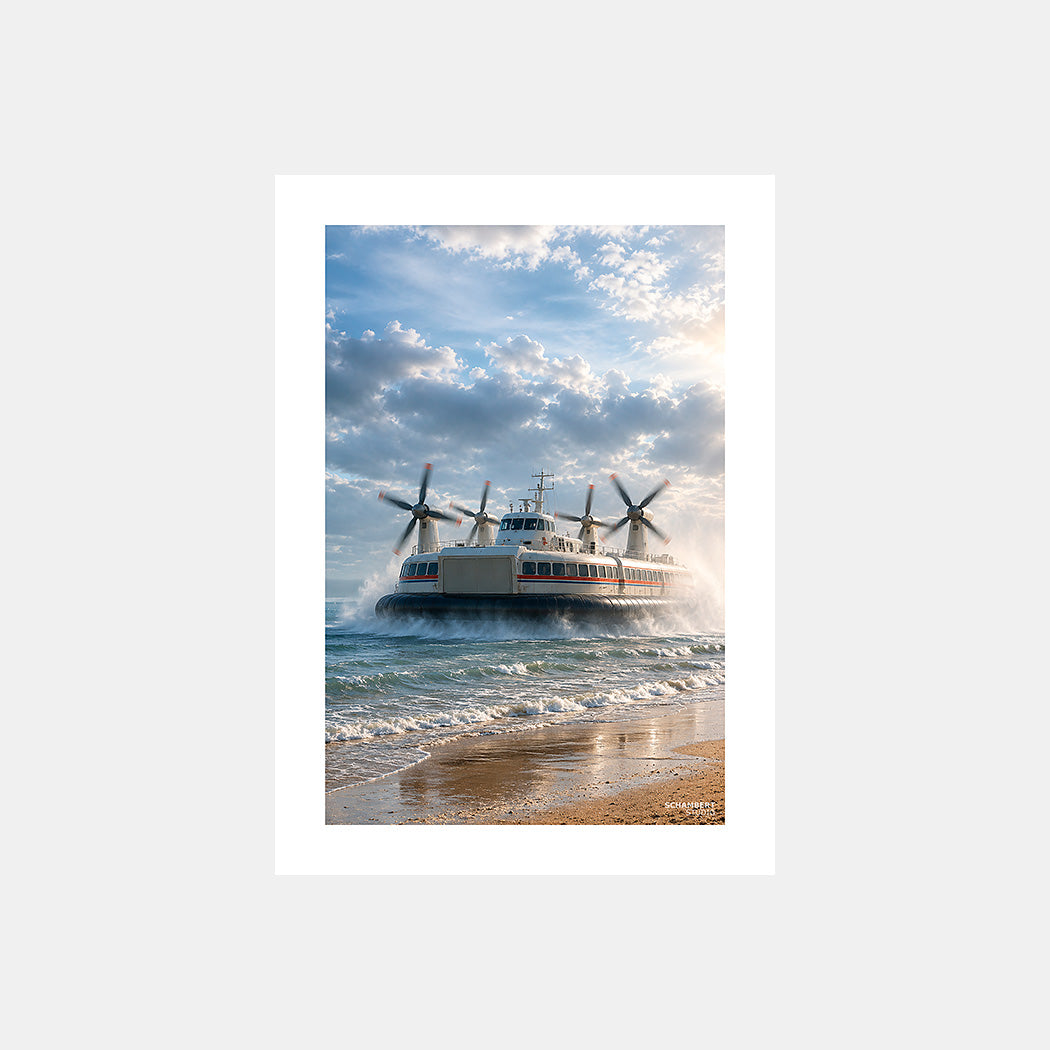 Douvres | Affiche aéroglisseur Géants de la Manche - Design avec marge blanche.