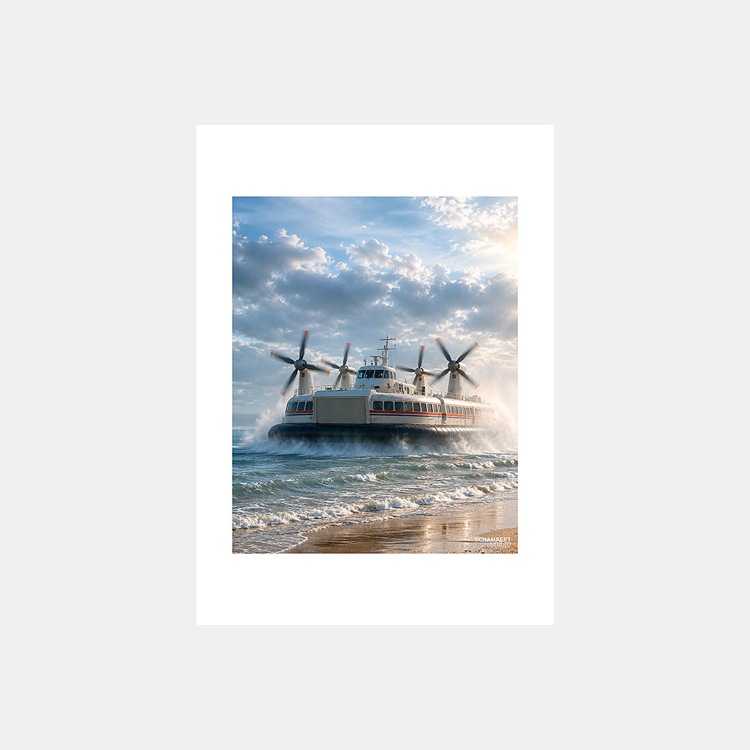 Douvres | Affiche aéroglisseur Géants de la Manche - Design avec grande marge blanche.