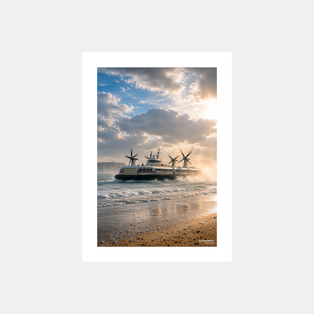 Boulogne-sur-Mer | Affiche aéroglisseur Géants de la Manche - Design avec marge blanche.