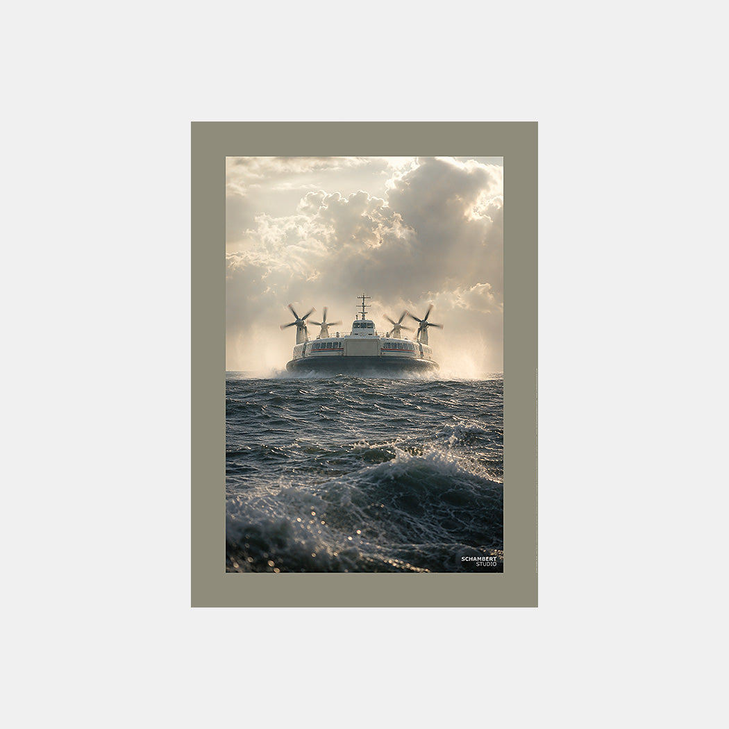 Dernier voyage | Affiche aéroglisseur Géants de la Manche - Design avec marge couleur.