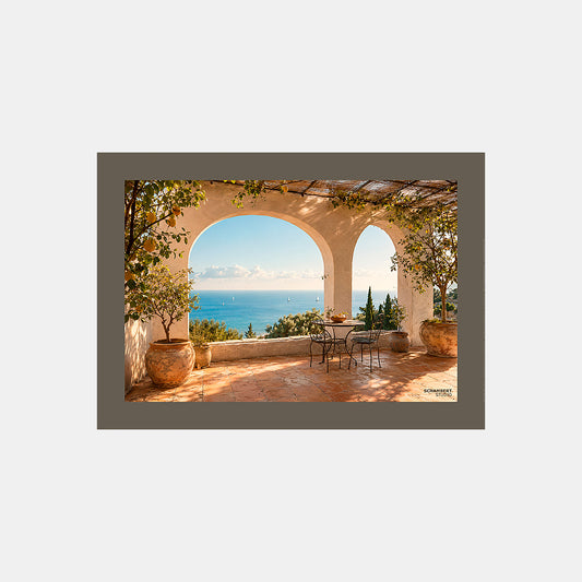 Arched terrace | Affiche Art de vivre Mediterranean Riviera - Design avec marge couleur.