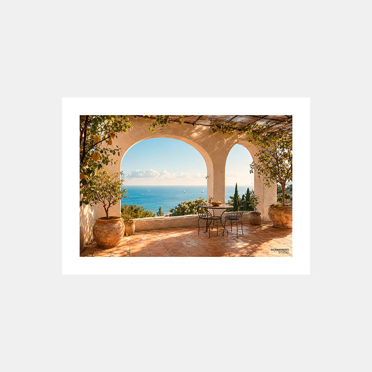 Arched terrace | Affiche Art de vivre Mediterranean Riviera - Design avec marge blanche.