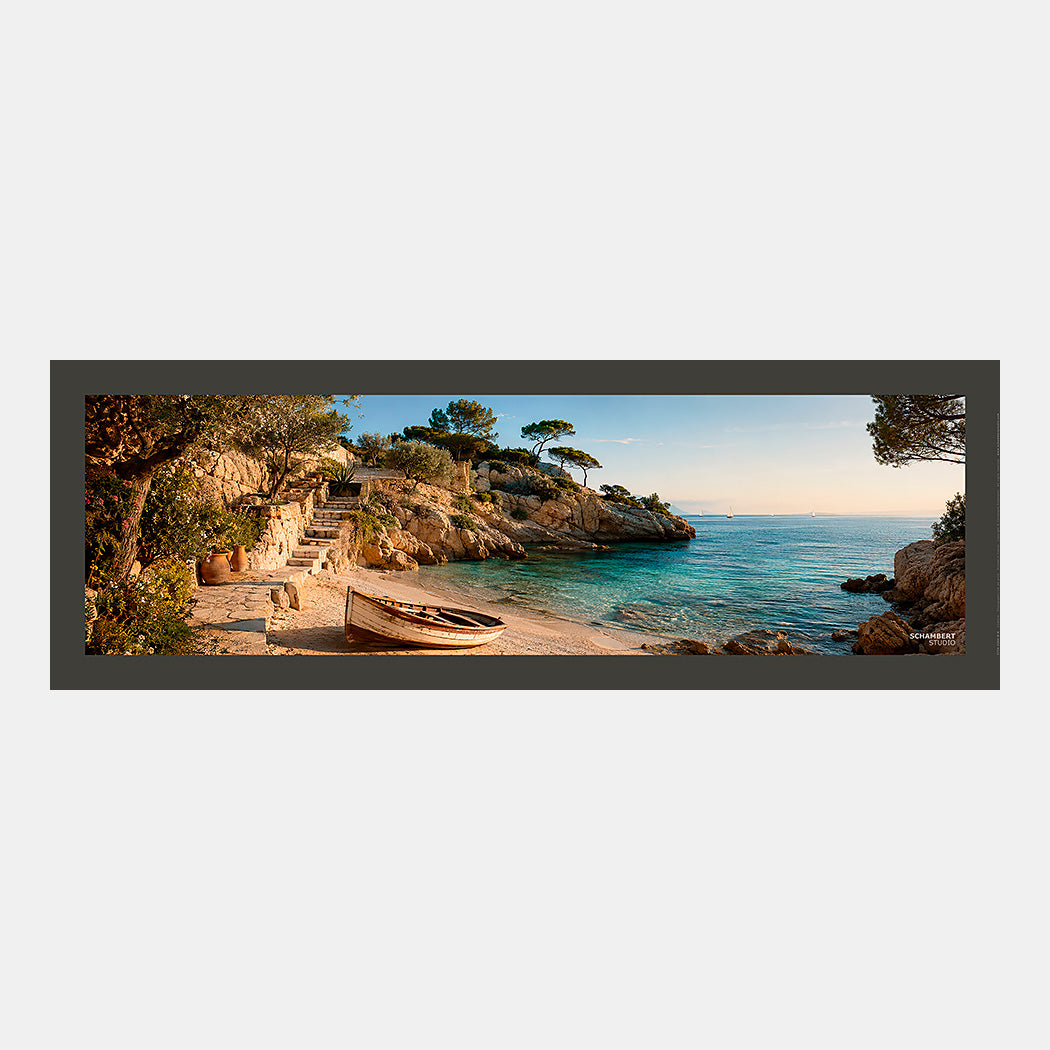 Secret cove | Affiche Art de vivre Mediterranean Riviera - Design avec marge couleur.
