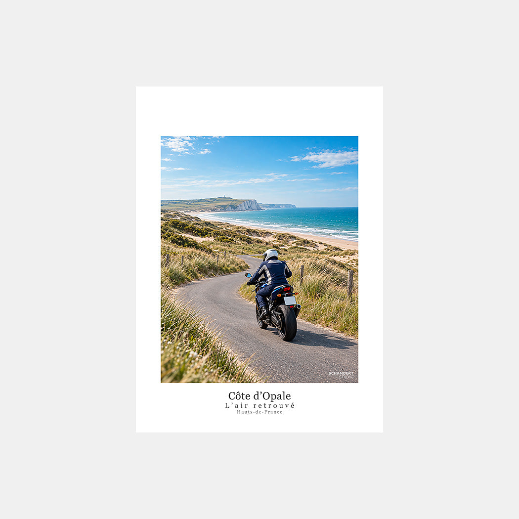 Côte d'Opale | Affiche moto Air Retrouvé Hauts-de-France - Design avec légendes.